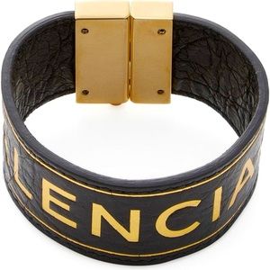 COPY - Brand New!!! Black Leather Logo Balenciaga Cuff Bracelet